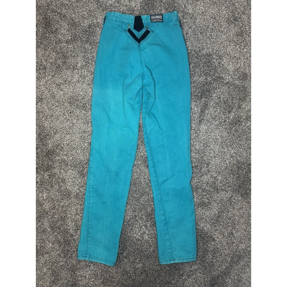 Vtg Roughrider By Circle T Jeans High Rise Western Teal Blue Bareback 24x32 USA